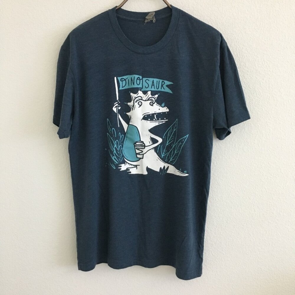 Next Level Dinosaur Graphic T-Shirt Mens Size Large Dark Blue Crew Neck Relaxed